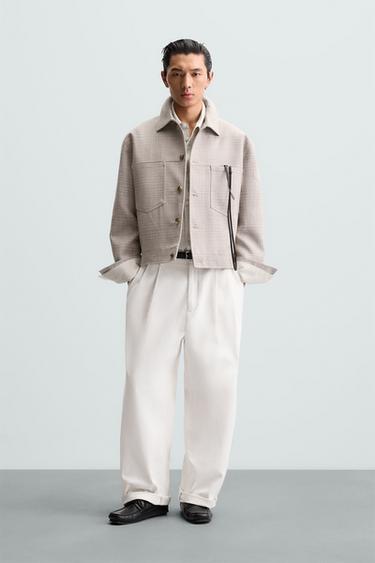 CHECKED CROPPED JACKET - Beige by Zara - Image 0