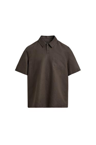 Zara REGULAR FIT HEMP COTTON BLEND POLO - Brown