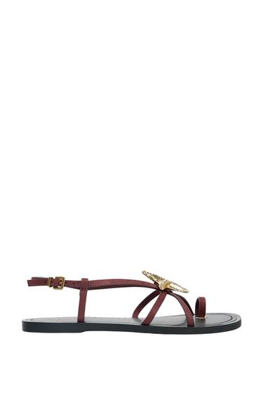 STRAPPY SANDALS WITH METAL DETAIL - Burgundy Red by Zara