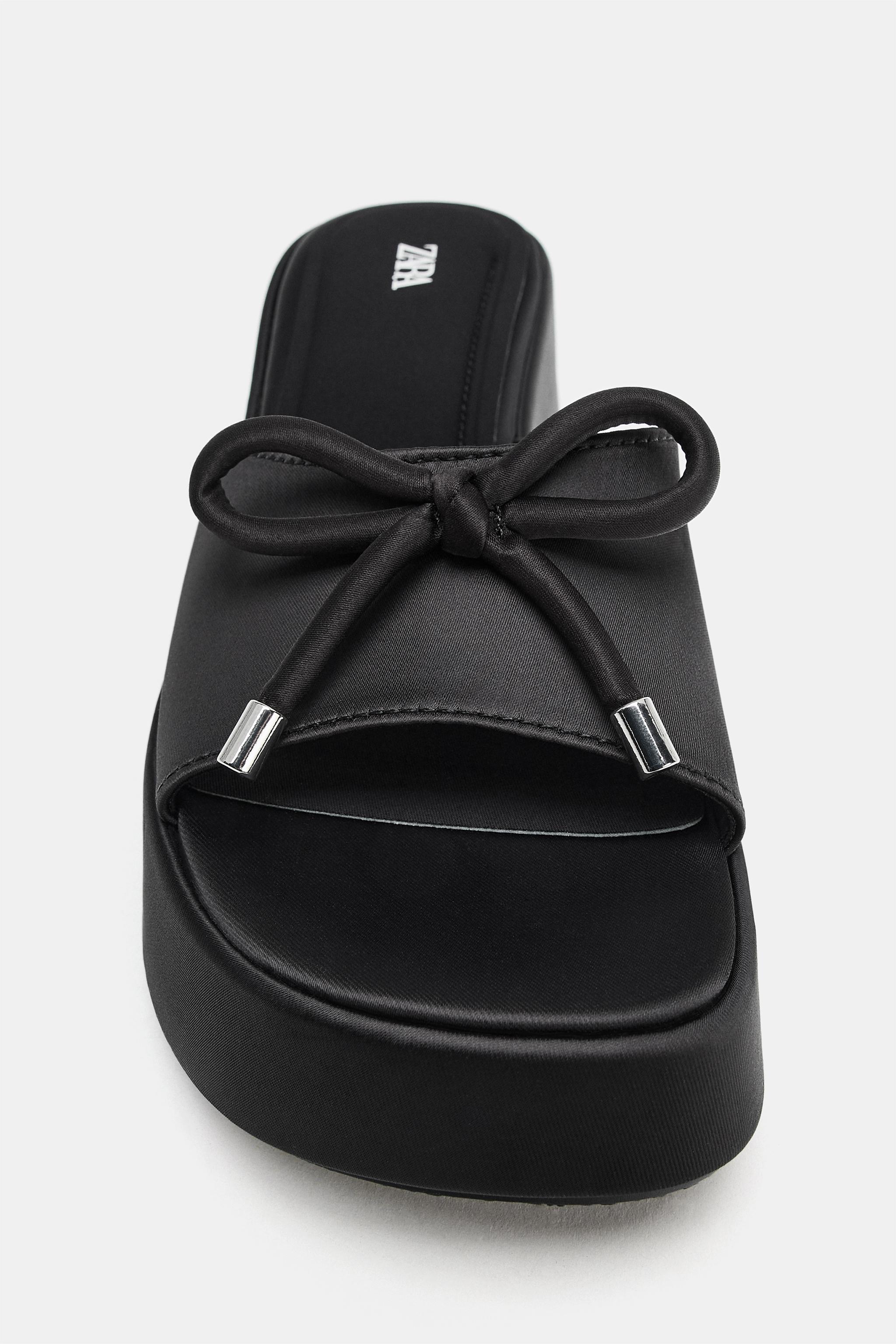 サテンリボン プラットフォームサンダル - ブラック | ZARA Japan / 日本