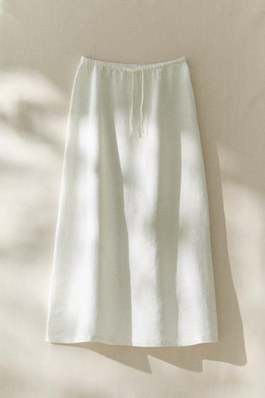 Zara LONG LINEN SKIRT - Ecru