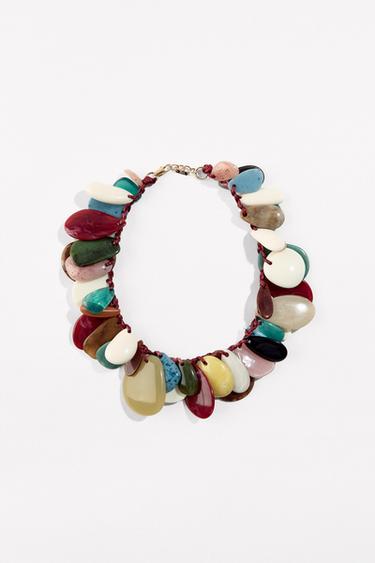 Zara RESIN PIECE CORD NECKLACE - Multicolored
