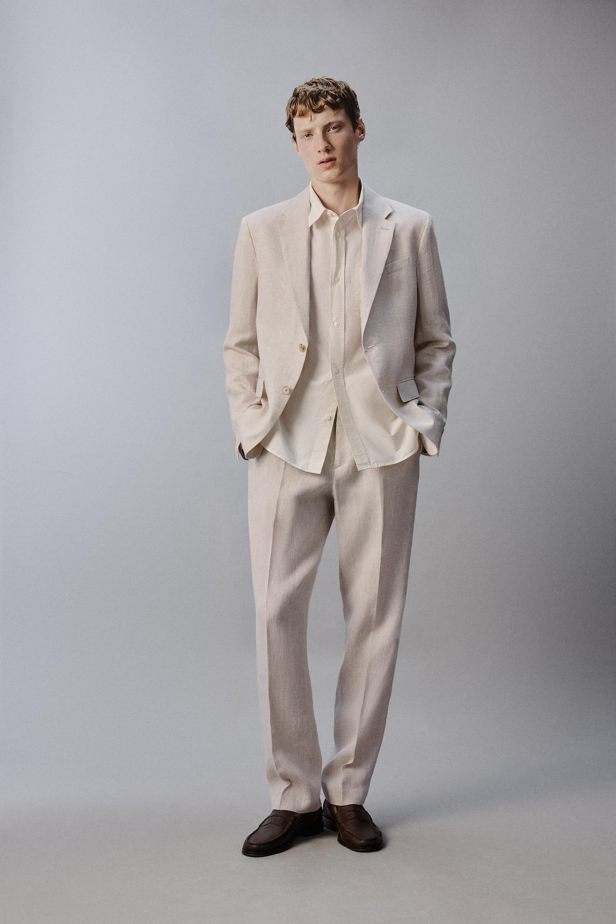 PANTALON À PLIS COSTUME 100% LIN