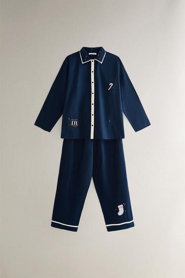 SET OF PYJAMAS WITH CHRISTMAS PATCHES - MIDNIGHT BLUE by Zara