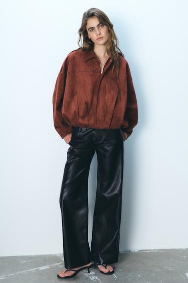 Zara FAUX SUEDE BOMBER JACKET - Burgundy