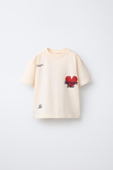 CAMISETA ESTAMPADA CORAZÓN Y TEXTO - Crudo de Zara