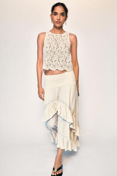 CROCHET CROP TOP - Ecru by Zara