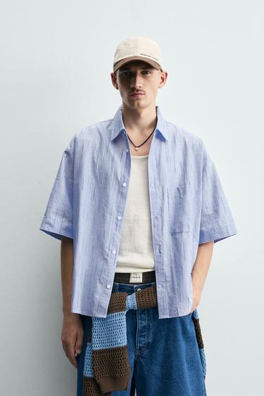 CAMISA RELAXED FIT CONTRASTE - Azul / Blanco de Zara