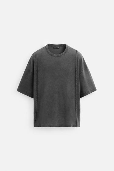 Zara WASHED KNIT T-SHIRT - Black