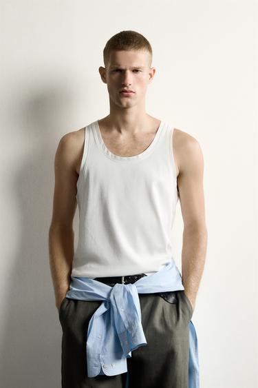 CONTRAST TRIM RIBBED TANK TOP - White by Zara