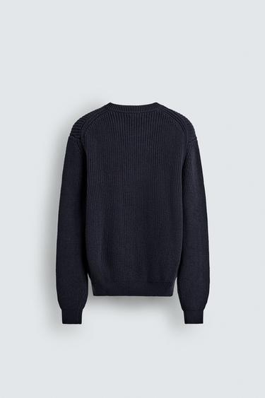 PULL REGULAR FIT EN COTON - Bleu marine de Zara - Image 7