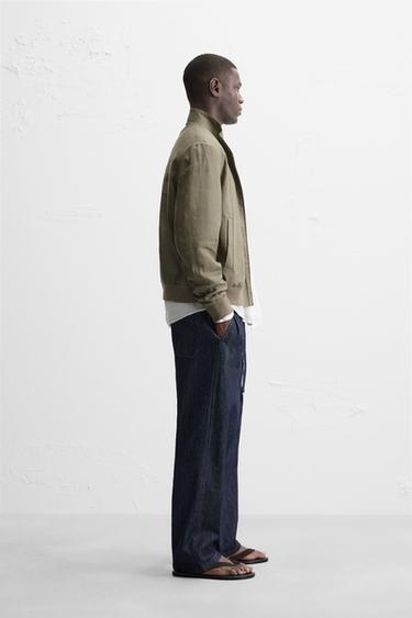 100% LINEN BOMBER JACKET - Light khaki by Zara - Image 3