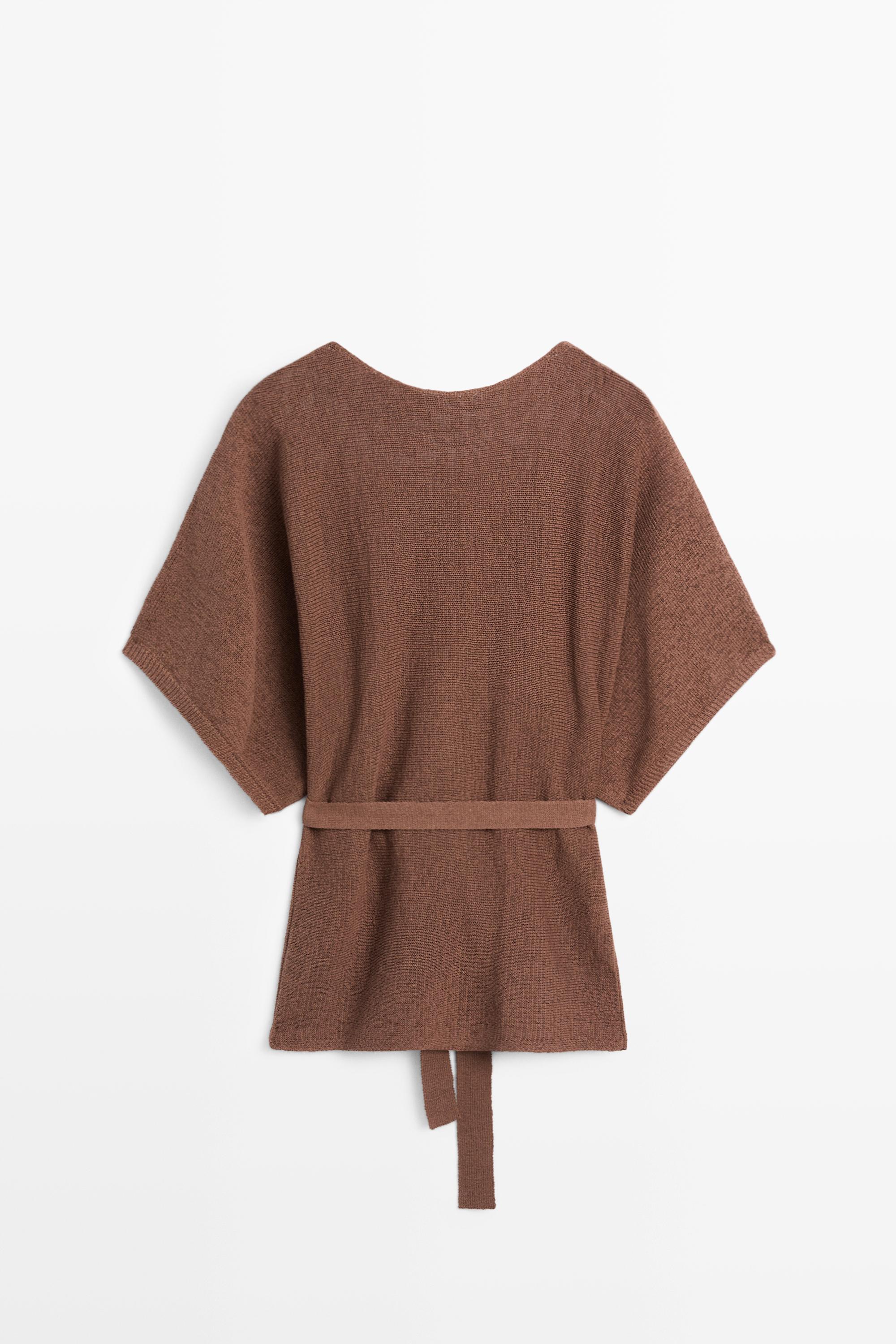 Cotton blend knit sweater with belt