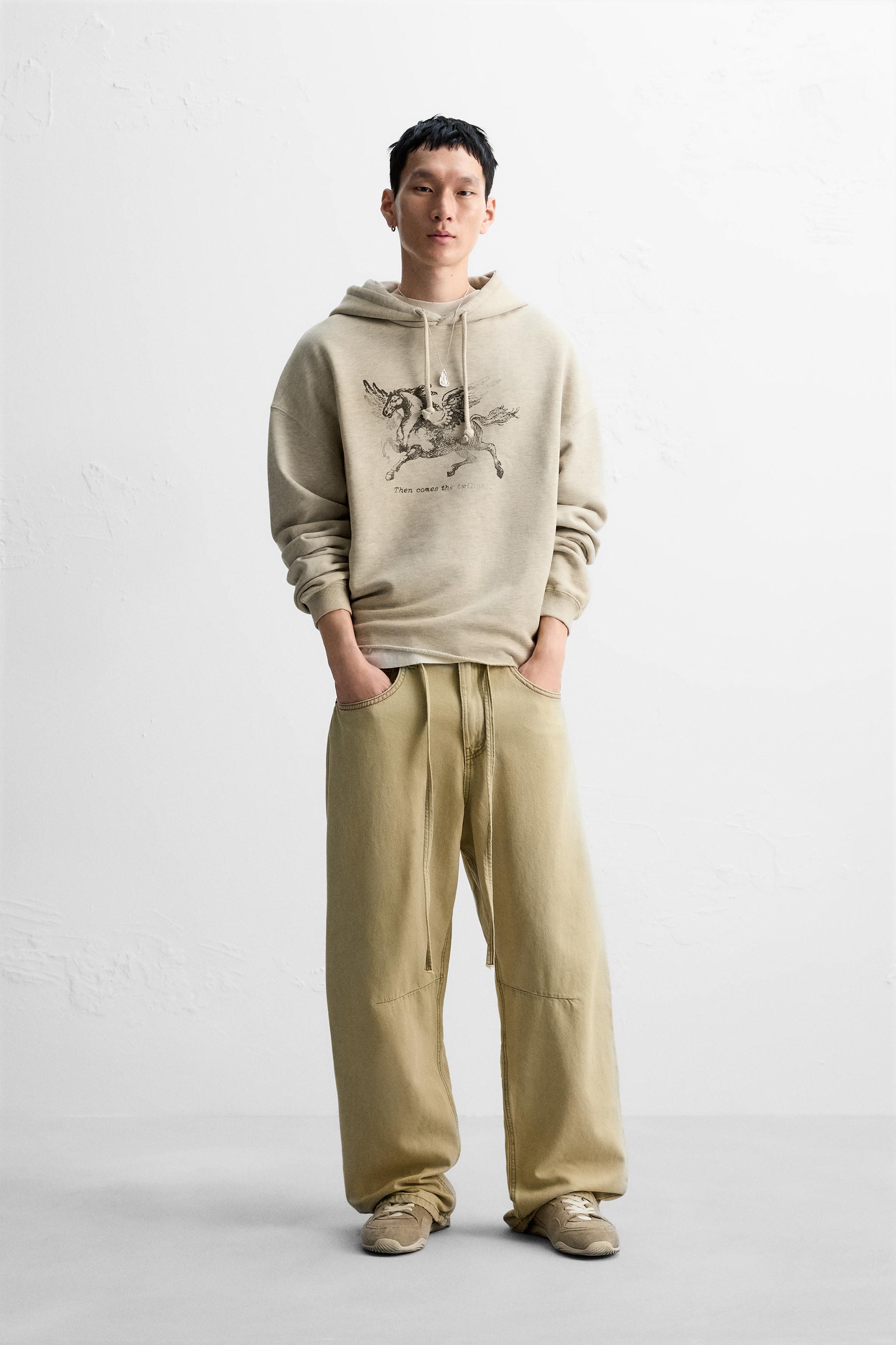 Zara khaki hoodie hotsell