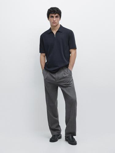 Zara Short sleeve polo shirt with zip detail - Navy blue - Image 0