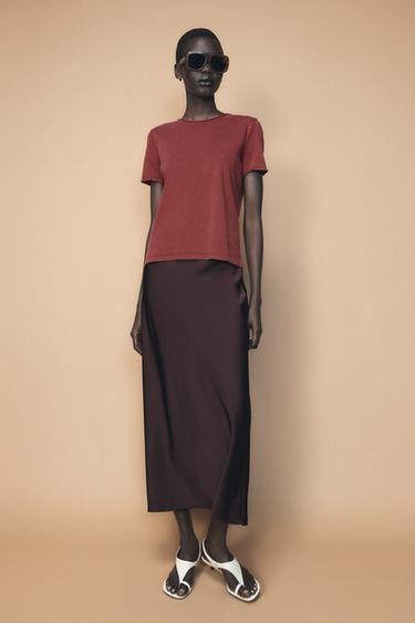 CAMISETA LAVADA MANGA CURTA - Grená da Zara