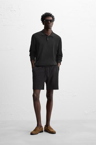 TEXTURED JOGGER BERMUDA SHORTS - Black by Zara