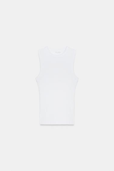 Zara RIB TANK TOP - White