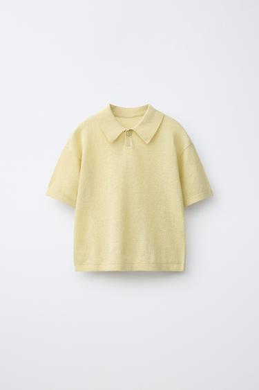 LINEN COTTON KNIT POLO SHIRT - Lemon yellow by Zara
