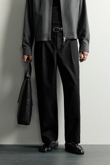 Zara PLEATED RELAXED FIT PANTS - Black