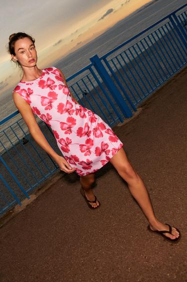 JACQUARD FLORAL KNIT MINI DRESS - Pink by Zara - Image 0