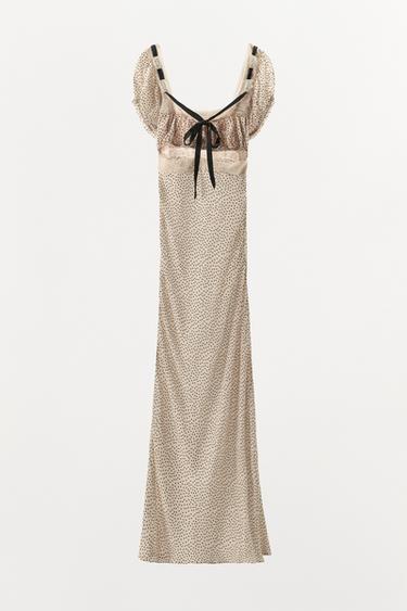 ROBE IMPRIMÉE À POIS AVEC NŒUD CONTRASTÉ - Écru de Zara - Image 3