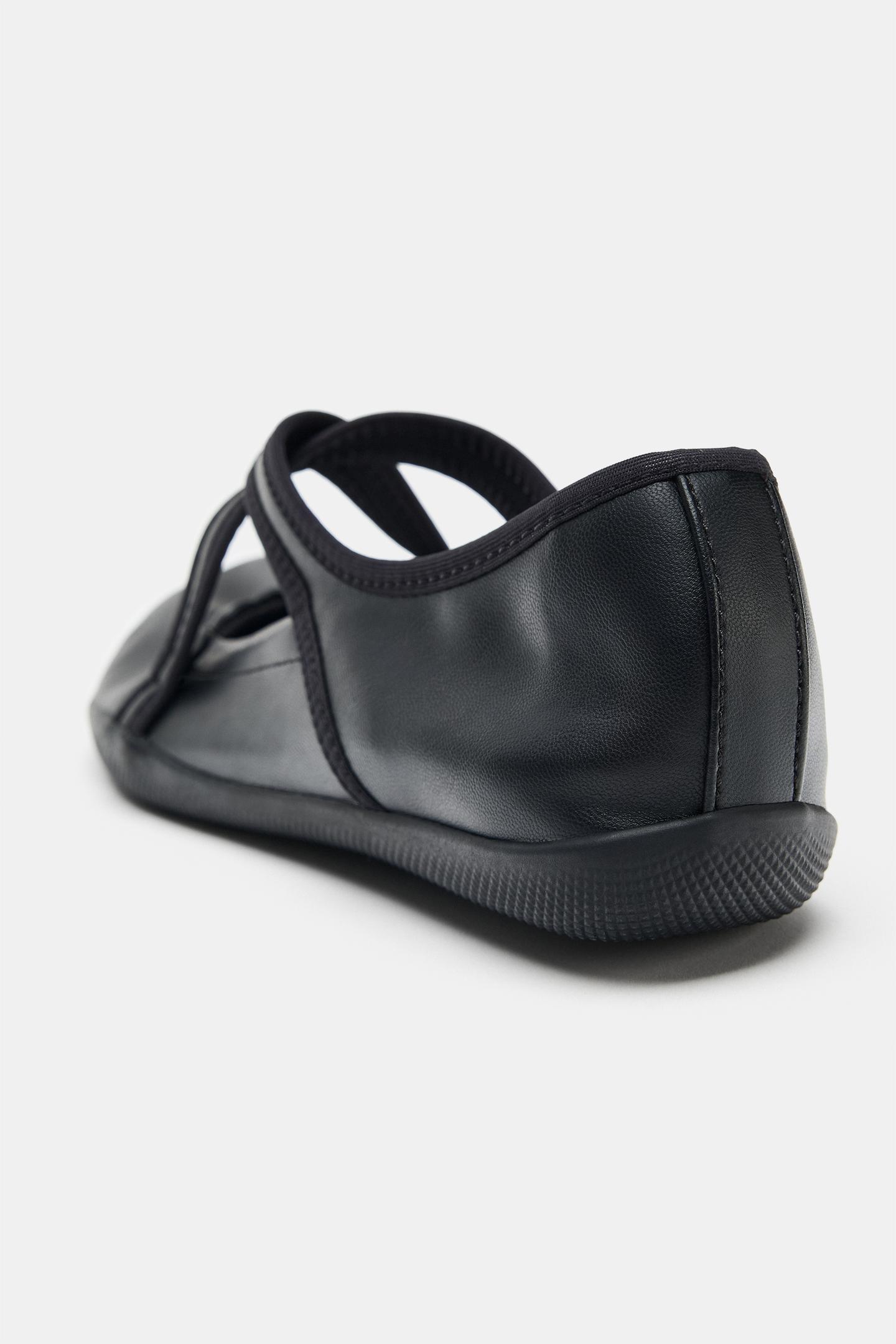 Женские балетки Zara Cross-Strap Sporty Ballet Flats, цвет: Чёрный — фото 4