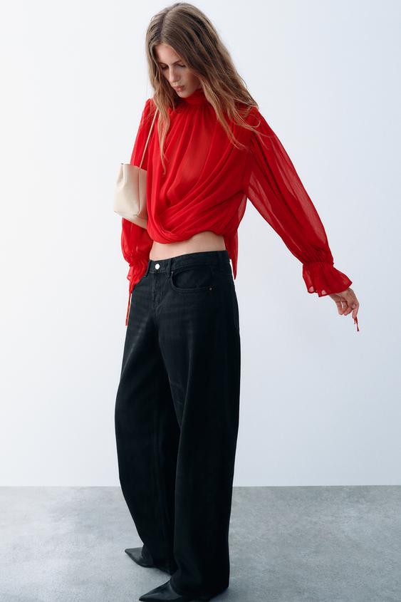 DRAPED TOP WITH BACK TIE - Red by Zara - Image 0