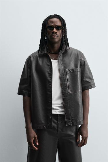 LEATHER EFFECT OVERSHIRT - Brown by Zara
