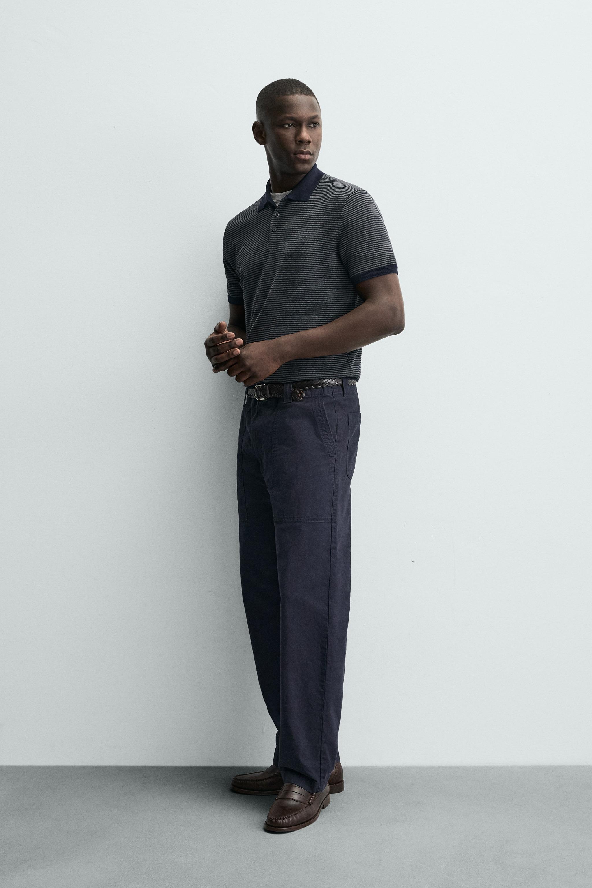 ストライプ柄レギュラーフィットニットポロシャツ - ストライプ | ZARA