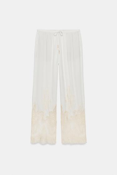 מכנסי פיג'מה תחרה ZW COLLECTION - אוף ווייט של Zara