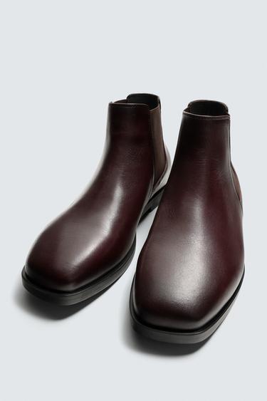 LEATHER CHELSEA BOOTS - Burgundy Red by Zara
