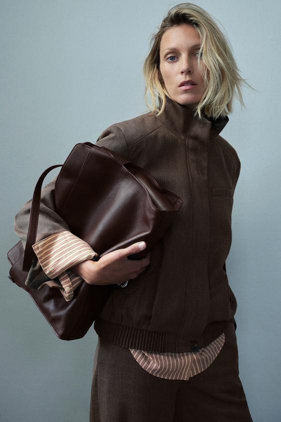 MAXI LEATHER TOTE BAG - Burgundy Red by Zara - Image 0