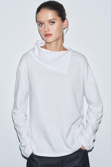 LONG SLEEVE SCARF T-SHIRT - White by Zara
