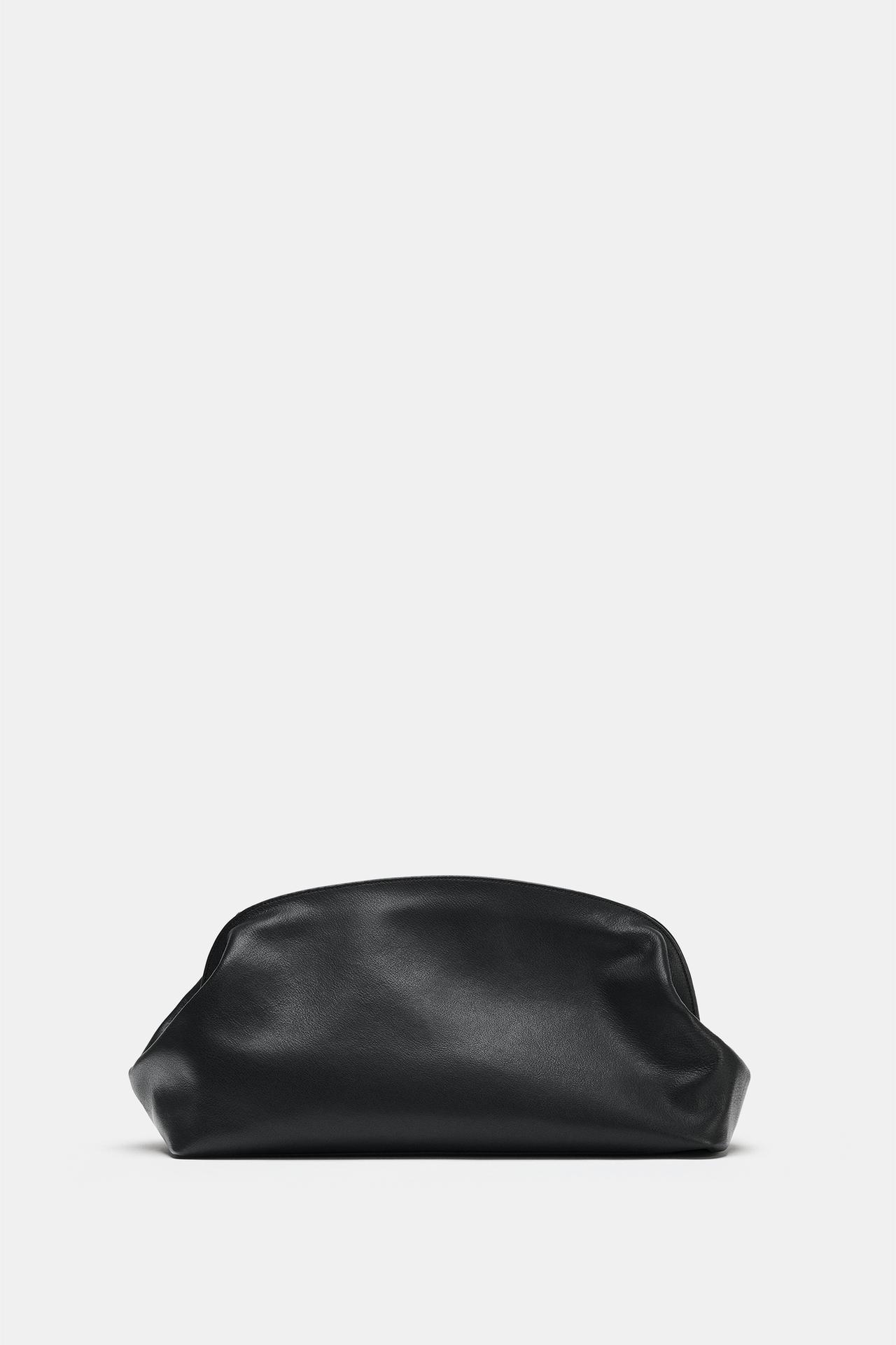 LEATHER CLUTCH BAG — Black