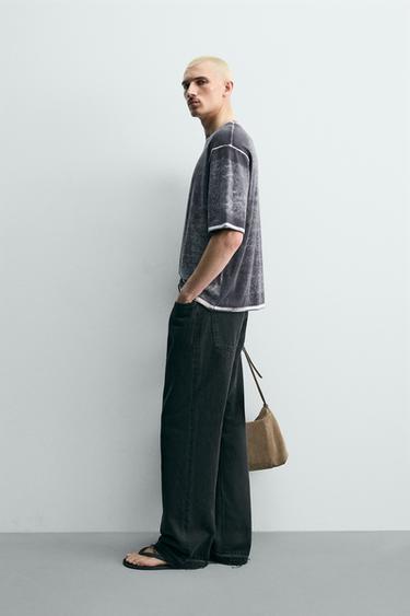 T-SHIRT EN MAILLE À IMPRIMÉ DÉLAVÉ - Bleu délavé de Zara - Image 3