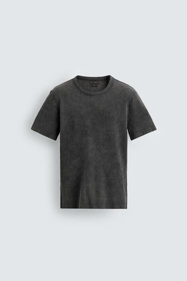 SLIM FIT TEXTURED KNIT T-SHIRT - Faded black by Zara