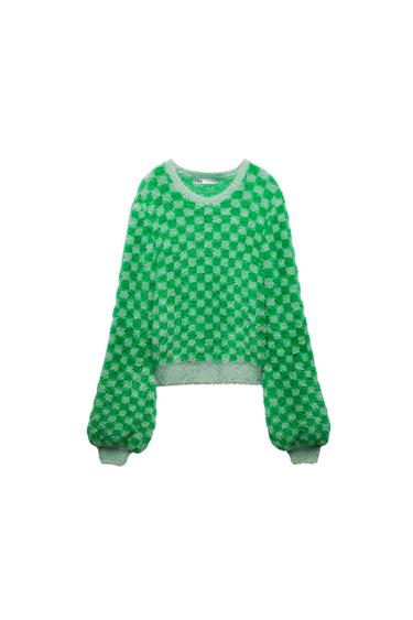 CHECK CROPPED SWEATER