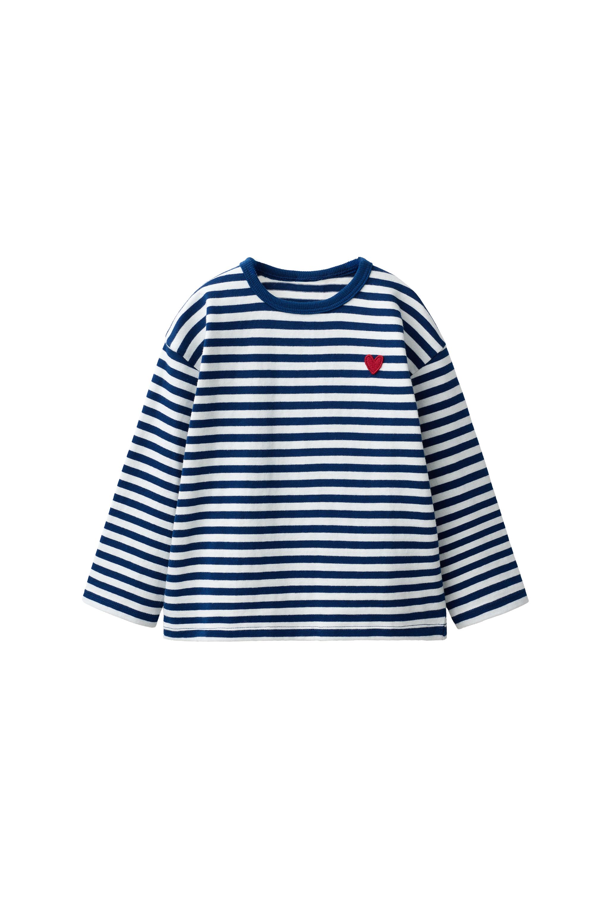 EMBROIDERED HEART STRIPED T-SHIRT — Blue