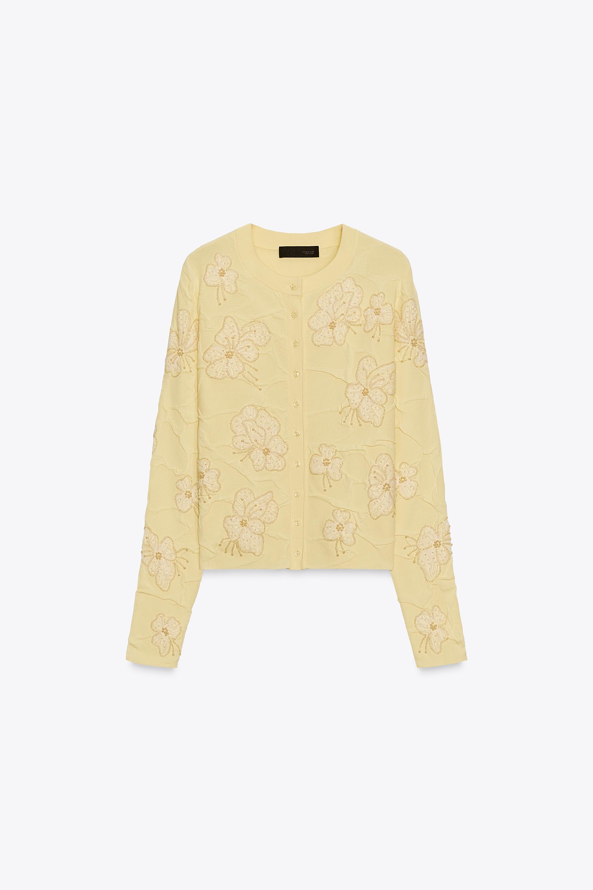 ビーズ付きニットカーディガン - ライトイエロー | ZARA Japan