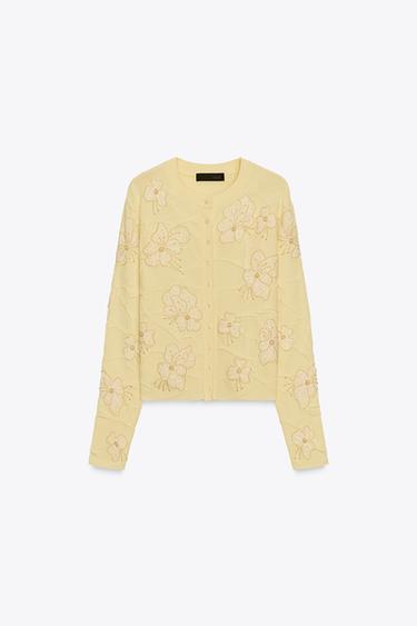 CHAQUETA PUNTO ABALORIOS - Amarillo claro de Zara