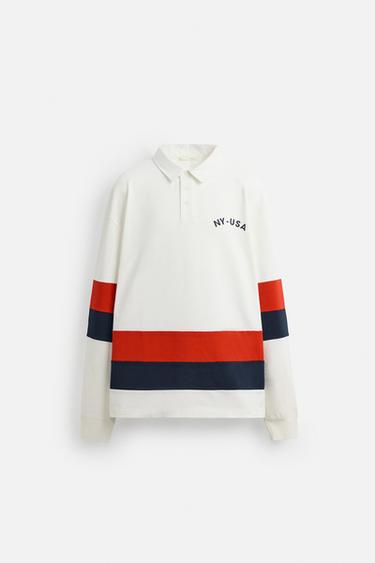POLOSHIRT MED KONTRASTSTRIBER - knæk. hvid fra Zara