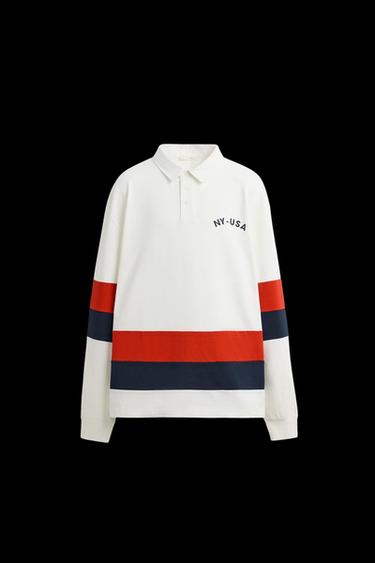 Zara POLO WITH CONTRASTING SIDE STRIPE - Oyster-white - Image 0