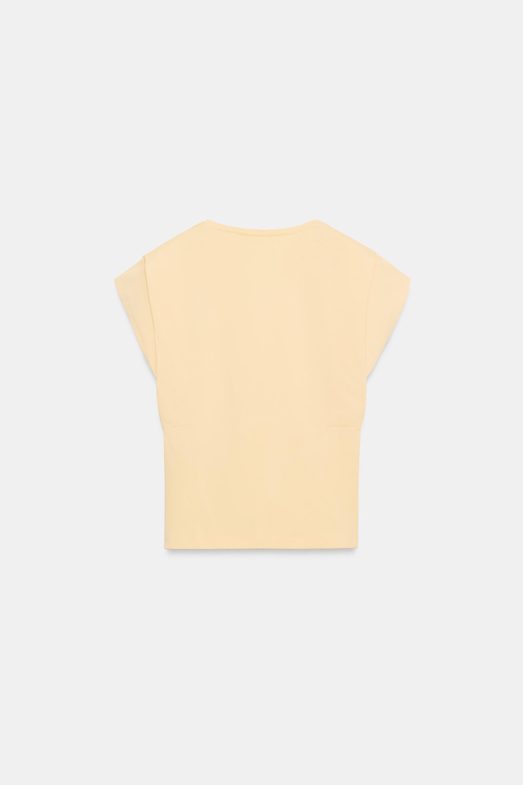 Zara PAMUKLU V YAKA T-SHIRT görsel 6