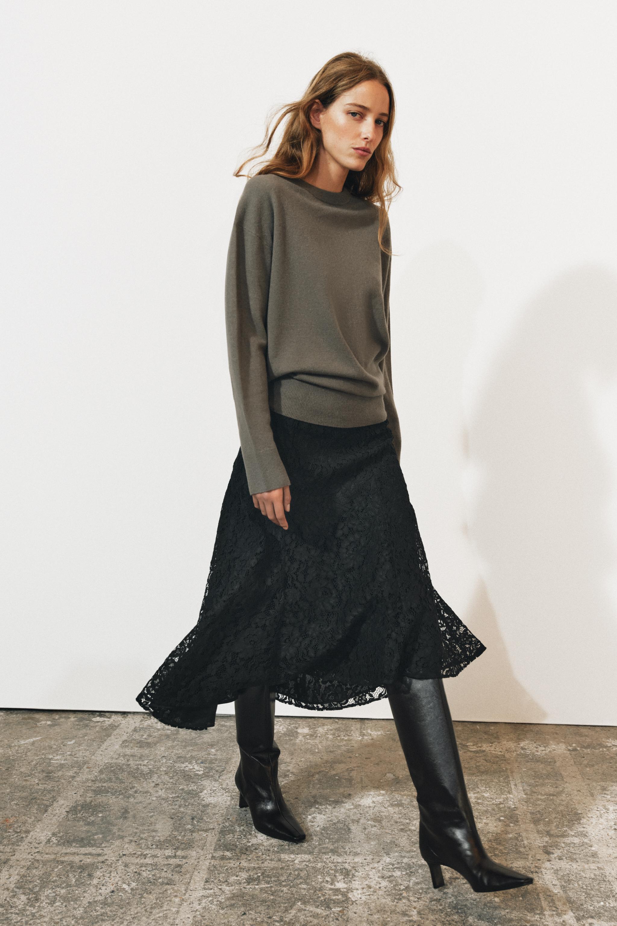 ZW COLLECTION レース ミディスカート - ブラック | ZARA Japan / 日本