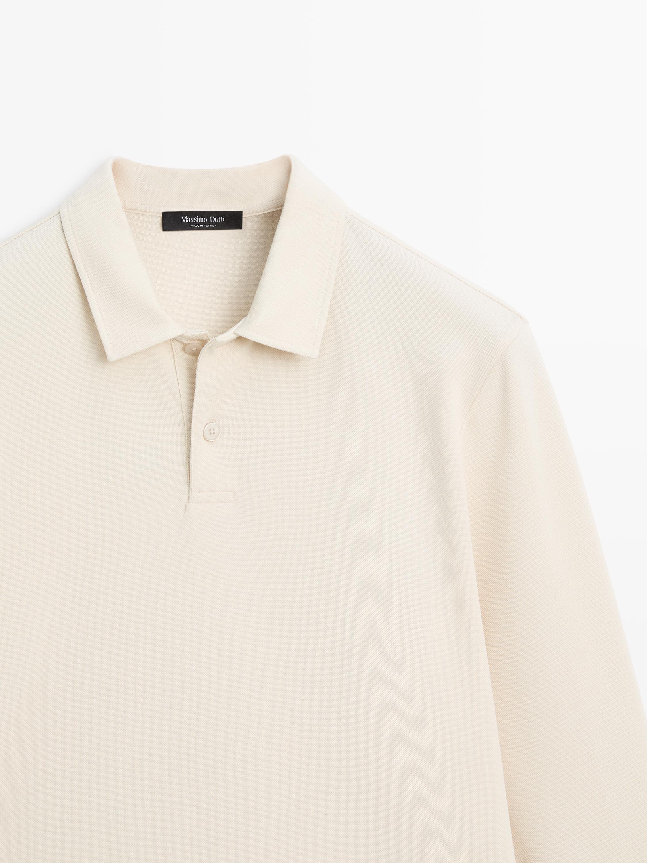 Long sleeve mercerised cotton piqué polo shirt