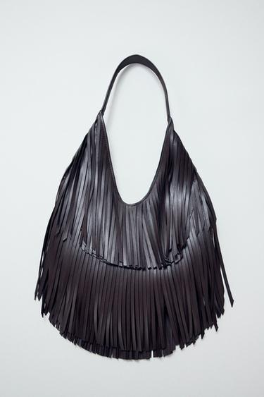 Zara FRINGED SHOPPER BAG - Brown
