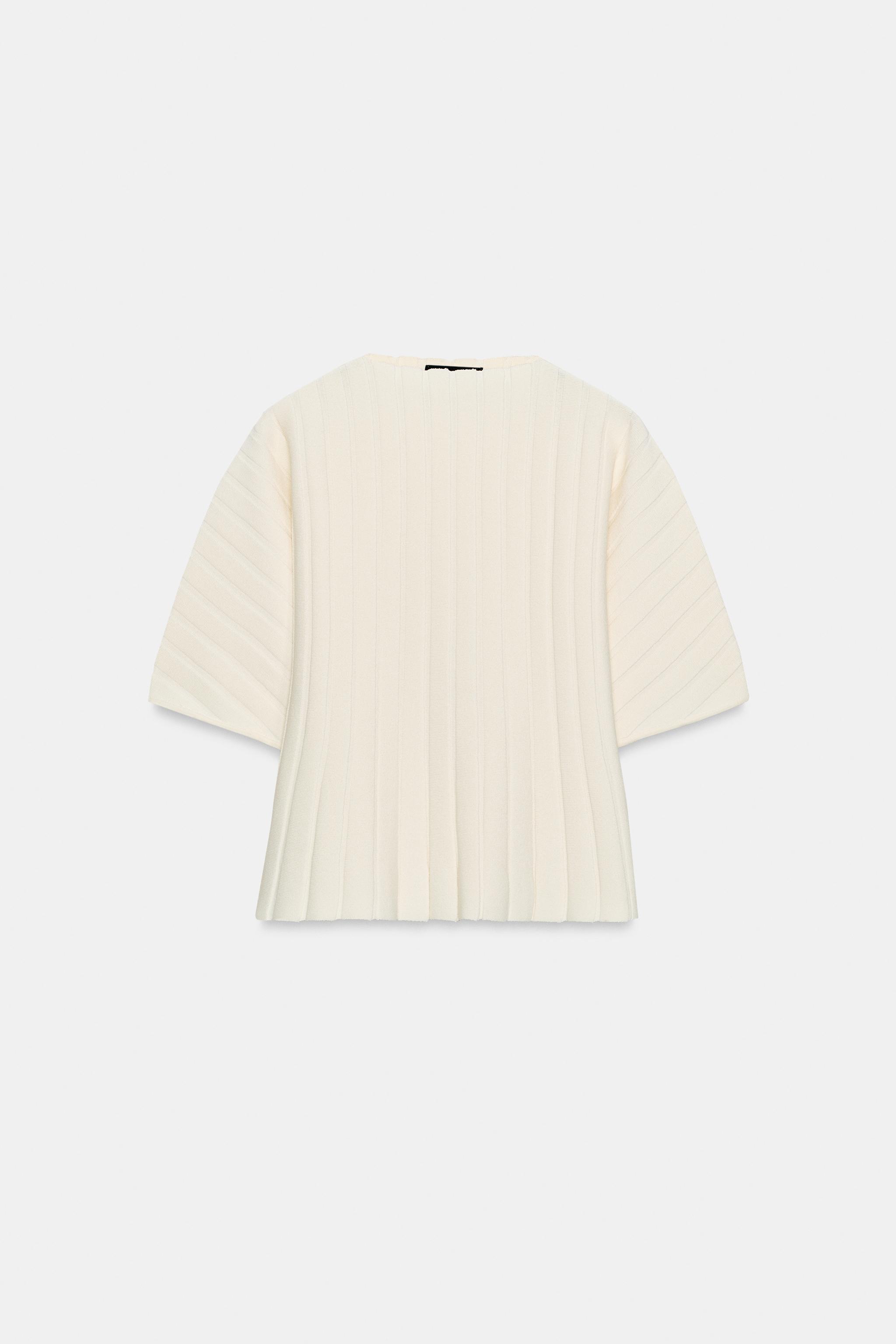 PUFF SLEEVE RIB KNIT TOP