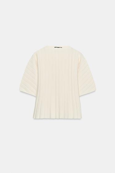 PLETEN REBRAST TOP Z NAPIHNJENIMI ROKAVI - Ekru barva od Zare