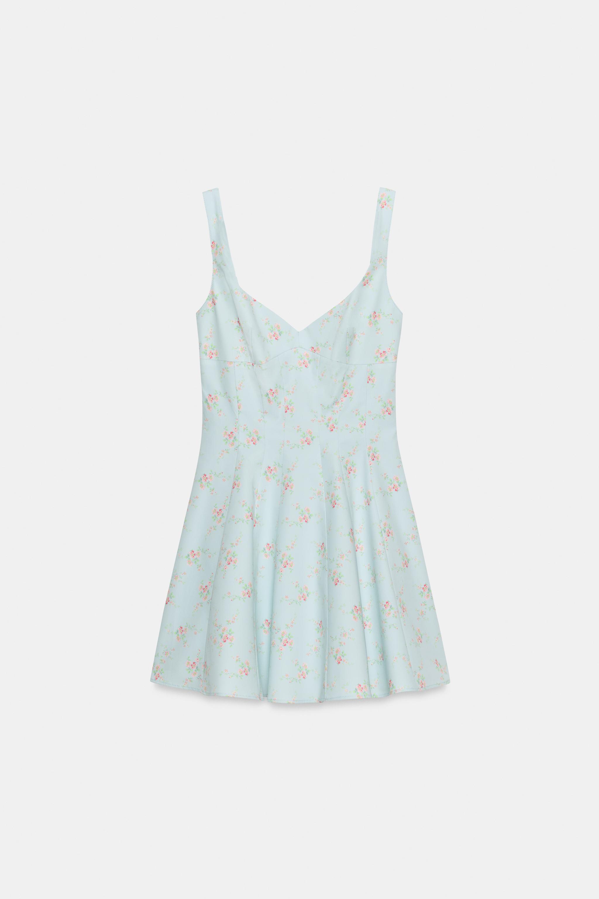 FLORAL POPLIN SHORT DRESS - Sky blue | ZARA United States FLORAL POPLIN SHORT DRESS - Sky blue | ZARA United States